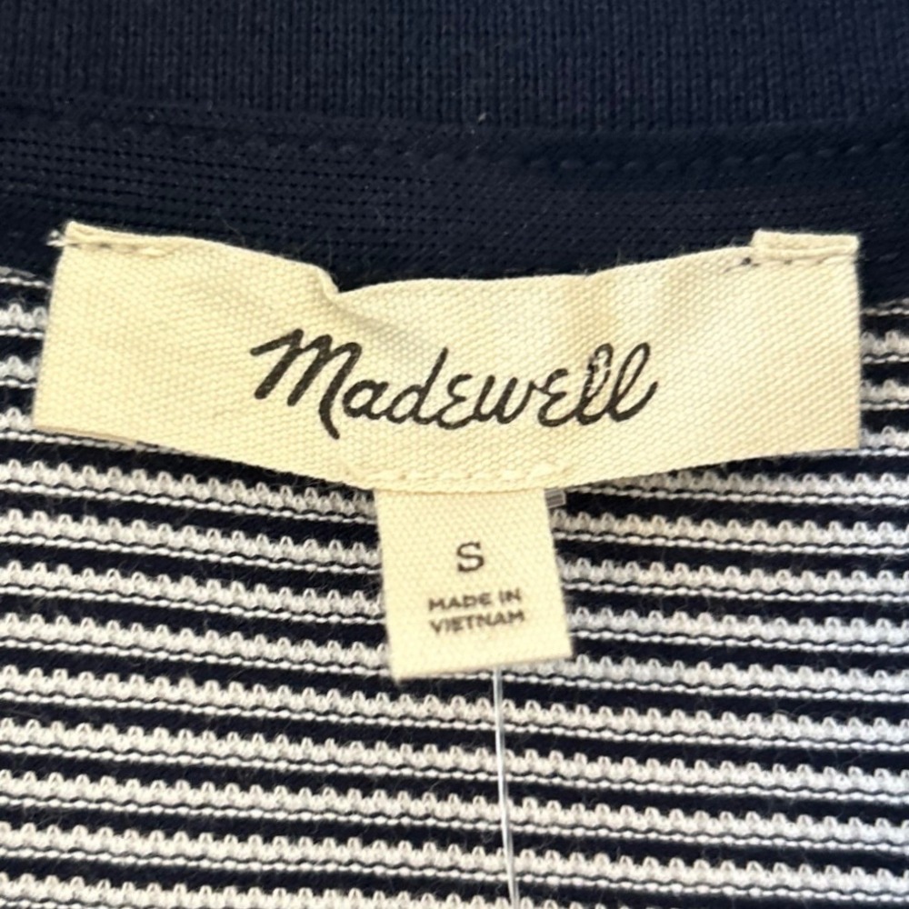 Madewell Nautical Coastal Navy White Striped Short Sleeve Polo Shirt Small NWT - Picture 3 of 7